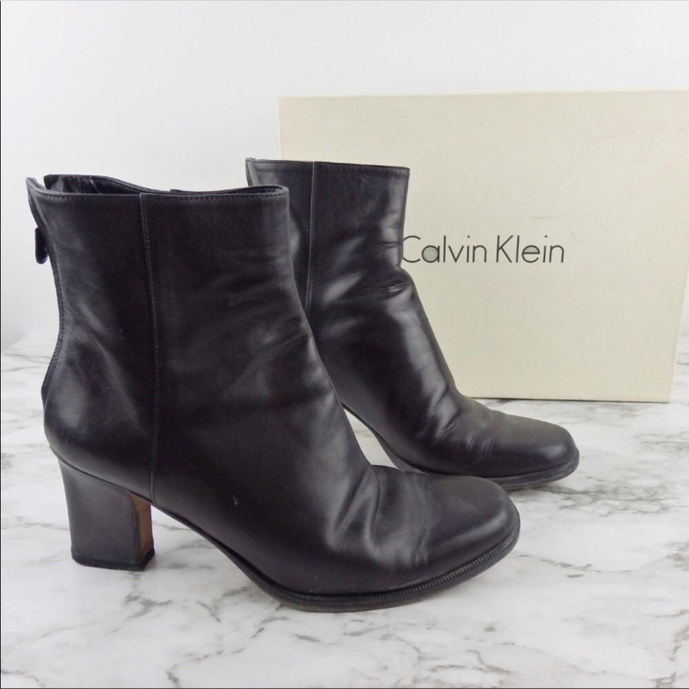 Calvin Klein Black Calfskin Bootie Boots 6